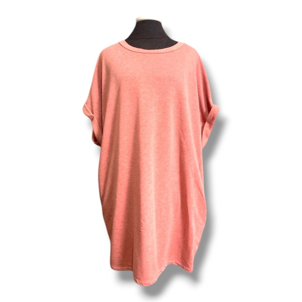 Umgee USA French Terry Dress or tunic size Large Coral with side pockets